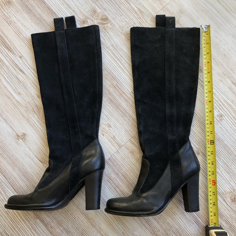 Frye 18 inch leather boots size 7.5, villager pull on